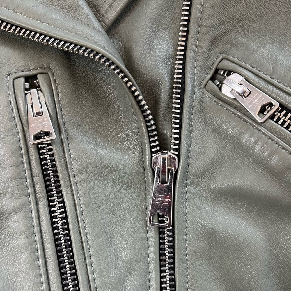 NEW ALL SAINTS Balfern Leather Biker Jacket In Sage Green, Size 2 - Picture 10 of 16
